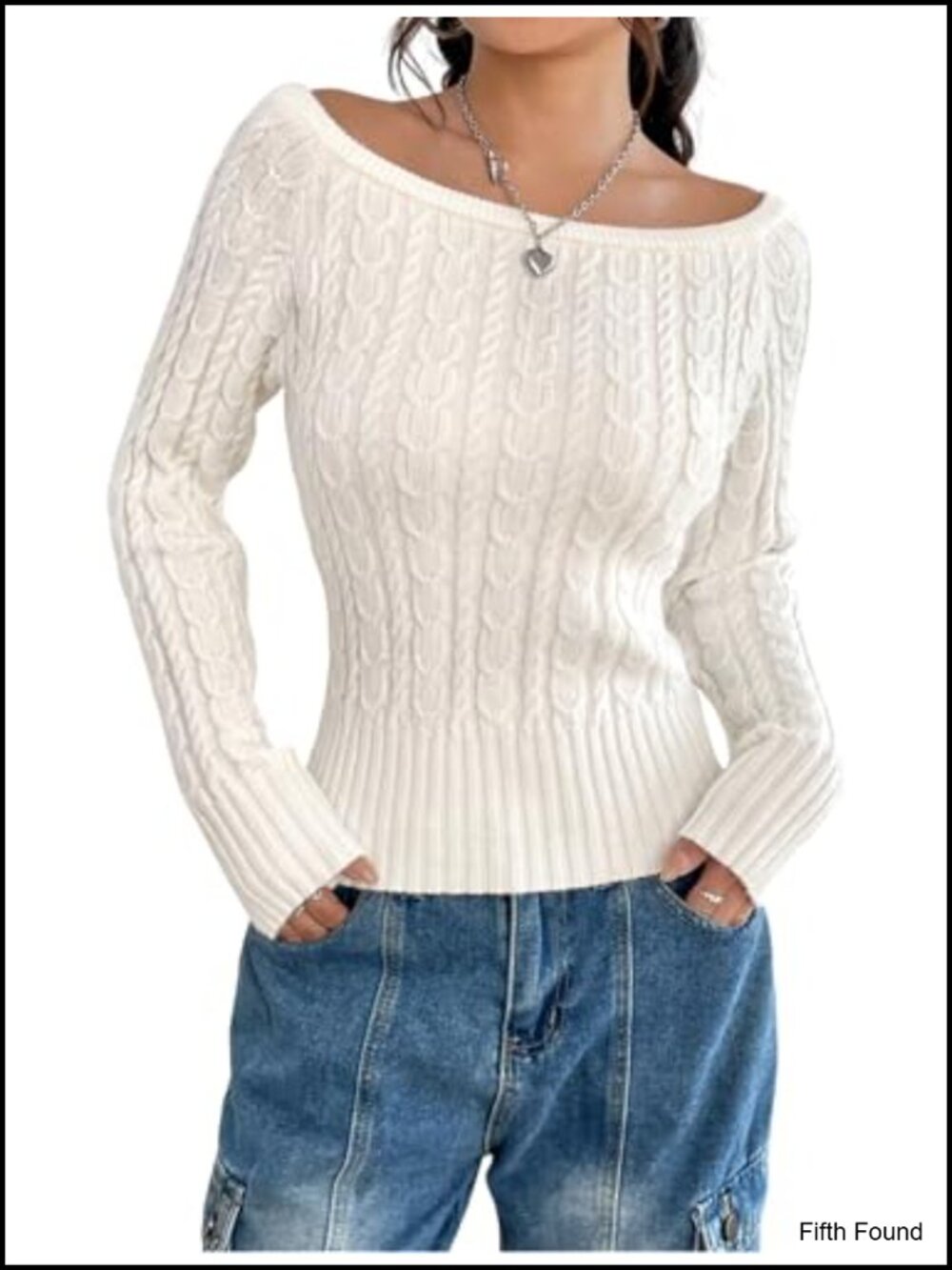 Women's Cable Knit Off Shoulder Boat Neck Long Sleeve Pullover Sweater